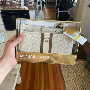 Michael Kors Signature Belt Bag in Cream and Gold